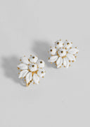 Trifari • Vintage White Floral Clip-On Earrings