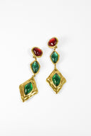 Saint Laurent YSL • Gripoix Red & Green Clip-On Earrings