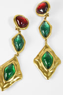 Saint Laurent YSL • Gripoix Red & Green Clip-On Earrings
