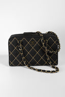 Chanel • Wool Contrast Stitch Surpique Shoulder Bag Charcoal