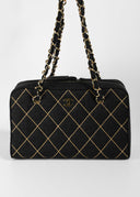 Chanel • Wool Contrast Stitch Surpique Shoulder Bag Charcoal