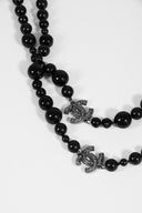 Chanel • Black Glass Bead Crystal CC Long Necklace