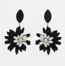Prada • Black Crystal Floral Drop Clip-On Earrings