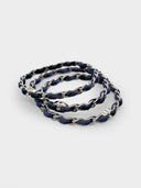 Chanel • CC Turnlock Silver & Navy Velvet Bangle Stack