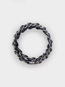 Chanel • CC Turnlock Silver & Navy Velvet Bangle Stack