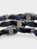 Chanel • CC Turnlock Silver & Navy Velvet Bangle Stack