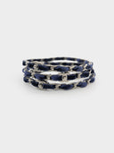 Chanel • CC Turnlock Silver & Navy Velvet Bangle Stack