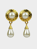 Saint Laurent YSL • Gold and Faux Pearl Clip-on Earrings