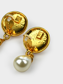 Saint Laurent YSL • Gold and Faux Pearl Clip-on Earrings