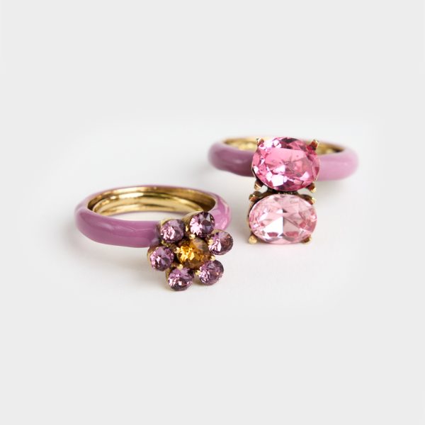 Oscar de la Renta pink enamel crystal rings