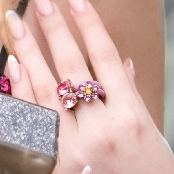 Oscar de la Renta pink enamel crystal rings