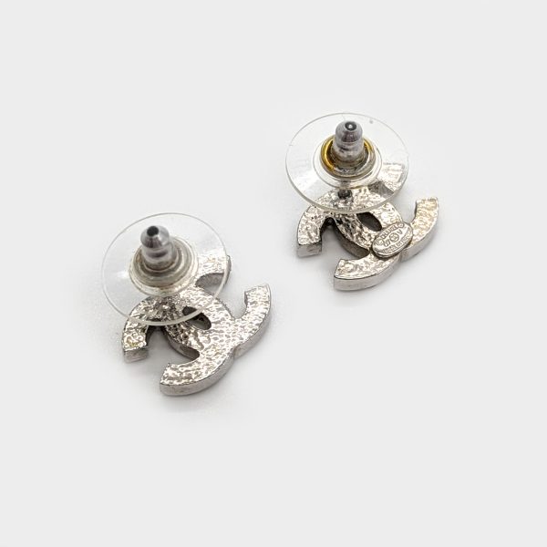 Chanel Silver Swarovski Crystal CC Earrings