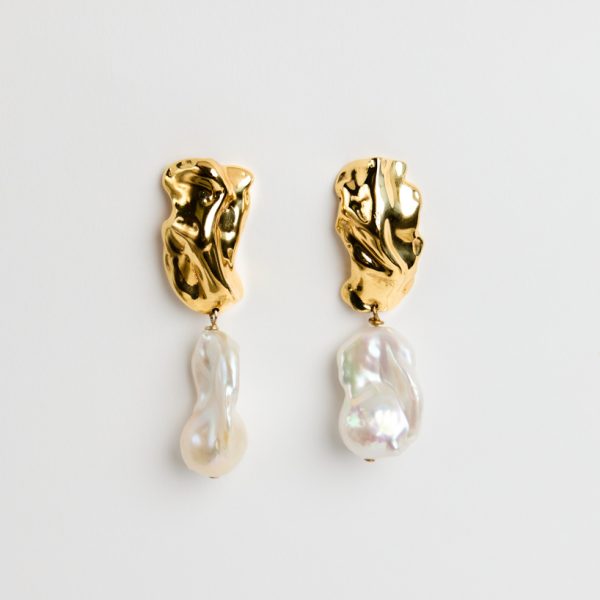 Sterling King Baroque Pearl Molten Earrings