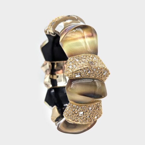 Alexis Bittar Crystal Lucite Carved Hinge Bracelet - Gold