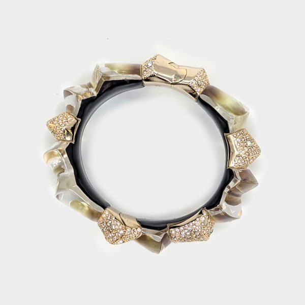 Alexis Bittar Crystal Lucite Carved Hinge Bracelet - Gold